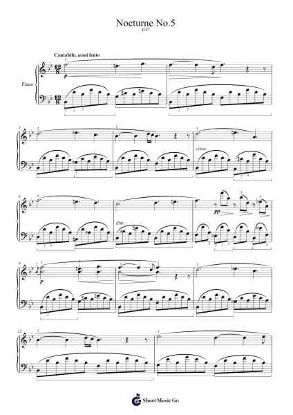 Nocturne No. 5 in B-flat Major, H. 37 Sheet Music by John Field-Arr.Mollkerr