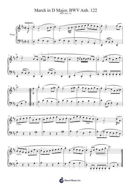 March in D Major, BWV Anh. 122 Sheet Music by Johann Sebastian Bach-Arr.Pearghes Feltle