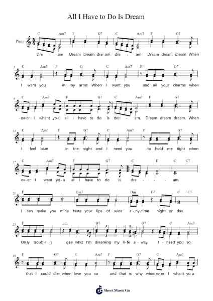 All I Have to Do Is Dream Sheet Music by The Everly Brothers-Arr.Caelance