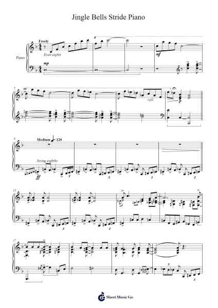 Jingle Bells Stride Piano Sheet Music by James Pierpont-Arr.Jillmo Grantbott