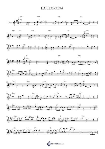 LA LLORONA Sheet Music by Chabob Mickfaithe-Arr.Buckclough Woogold