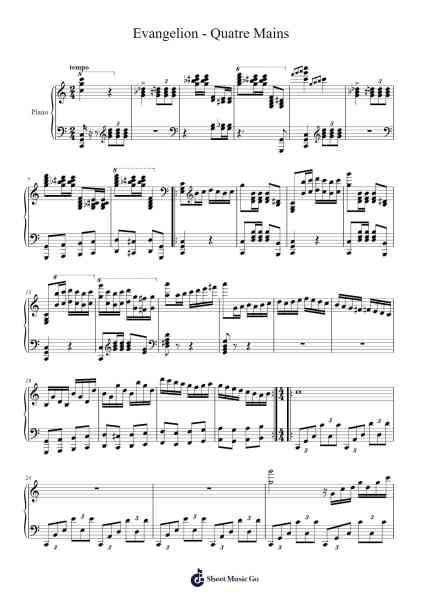 Evangelion - Quatre Mains for piano solo Sheet Music by Shiro Sagisu-Arr.Keatsshua Beareade