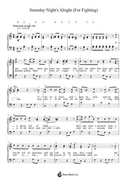 Saturday Night's Alright (For Fighting) Sheet Music by Elton John-Arr.Rusget Garckle