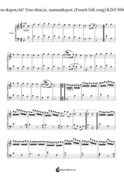 Variations on "Ah! Vous dirai-je, maman" K. 265/300e Sheet Music by Wolfgang Amadeus Mozart-Arr.Wentio Termaltz