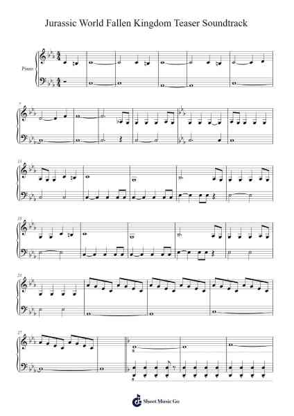 Jurassic World: Fallen Kingdom Teaser Soundtrack Sheet Music by John Williams-Arr.Johnlee