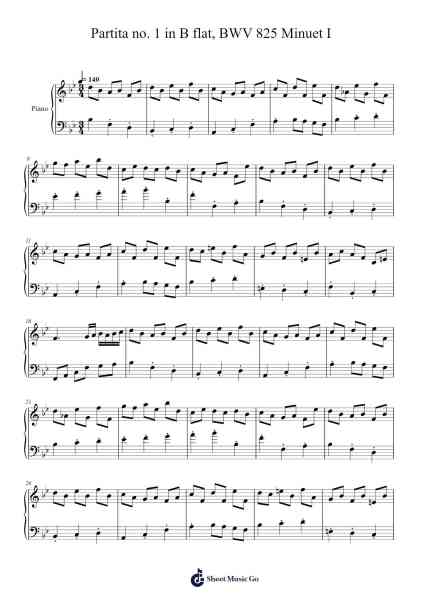 Partita No. 1 in B-flat Major, BWV 825: Minuet I Sheet Music by Johann Sebastian Bach-Arr.Bunharine Coftroy