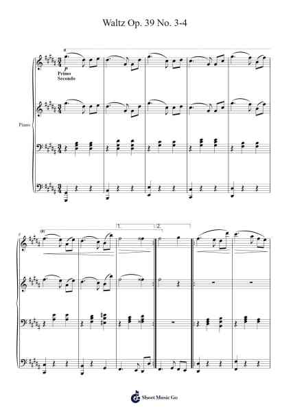 Waltz Op. 39 No. 3-4 Sheet Music by Johannes Brahms-Arr.Boyletio Wanleigh
