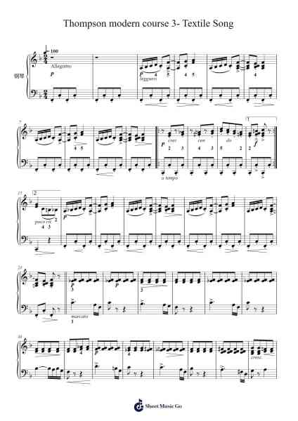 Thompson modern course 3- Textile Song Sheet Music by John Thompson-Arr.Gillnise