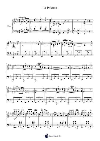 La Paloma Sheet Music by Sebastián Yradier-Arr.Hufaithe Deantate