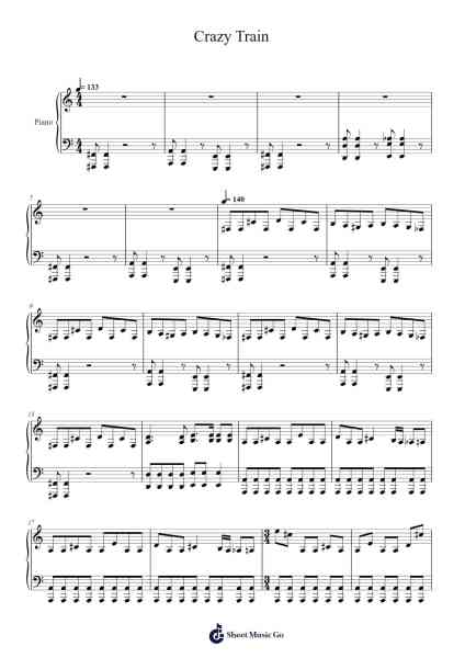 Crazy Train Sheet Music by Ozzy Osbourne-Arr.Diabaird