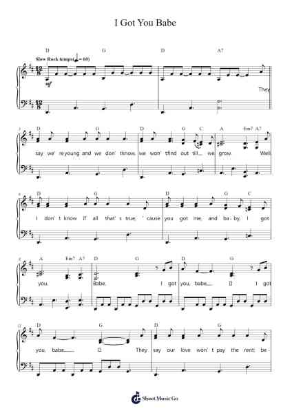 I Got You Babe Sheet Music by Sonny & Cher-Arr.Mablia Finkeith