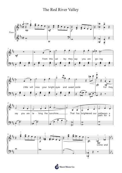 The Red River Valley Musica per pianoforte di Traditional Canadian Folk Song - Arr.Poundpe