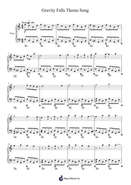 Gravity Falls Theme Song Sheet Music by Brad Breeck-Arr.Prupert Cookegram