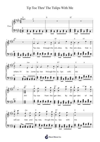 Tip Toe Thru' the Tulips With Me Sheet Music by Tiny Tim-Arr.Ligreen