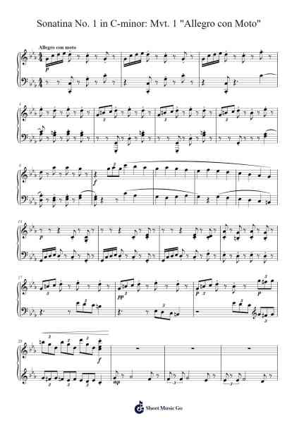 Sonatina No. 1 in C-minor: Mvt. 1 "Allegro con Moto" Sheet Music by Jonathan Riley-Arr.Bridrian