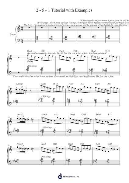 2 - 5 - 1 Tutorial with Examples Sheet Music by Digby The Pianoman-Arr.Shawqe Bryy