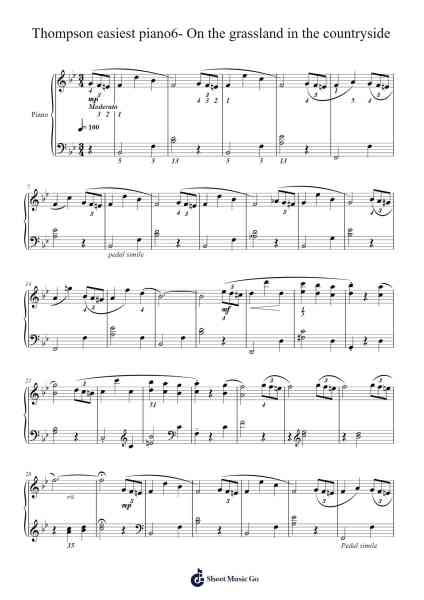 Thompson easiest piano6- On the grassland in the countryside Sheet Music by John Thompson-Arr.Beroll