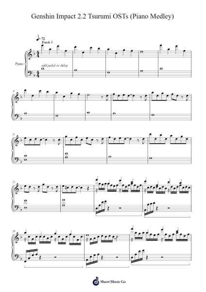 Genshin Impact 2.2 Tsurumi OSTs (Piano Medley) Sheet Music by Yu-Peng Chen-Arr.Yuledon