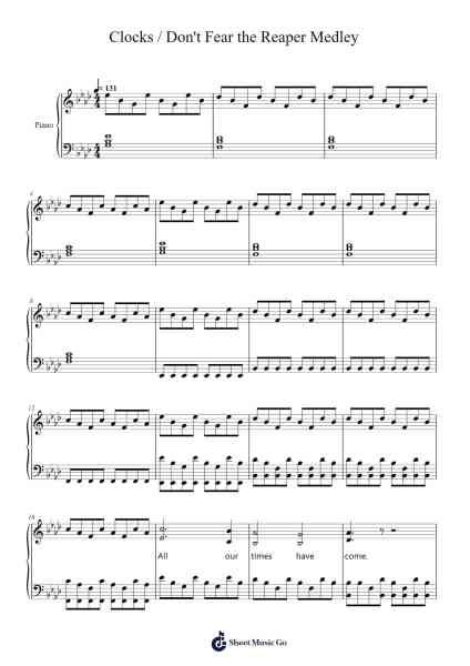 Clocks / Don't Fear the Reaper Medley Sheet Music by Coldplay-Arr.Corrie