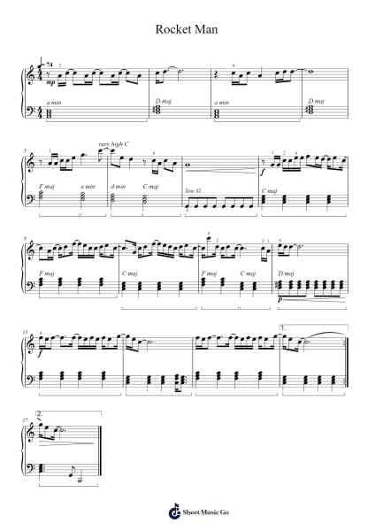 Rocket Man Musica per pianoforte di Elton John - Arr.Cranethe Dougledk