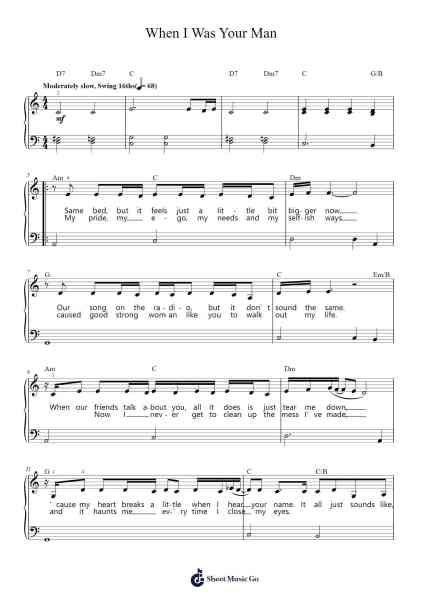 When I Was Your Man Sheet Music by Bruno Mars-Arr.Chestom