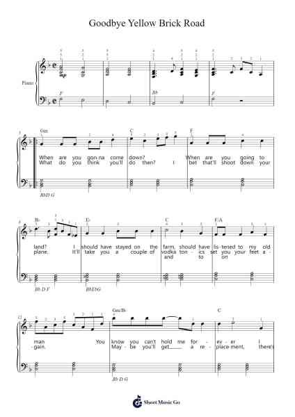 Goodbye Yellow Brick Road Sheet Music by Elton John-Arr.Grever Carhume