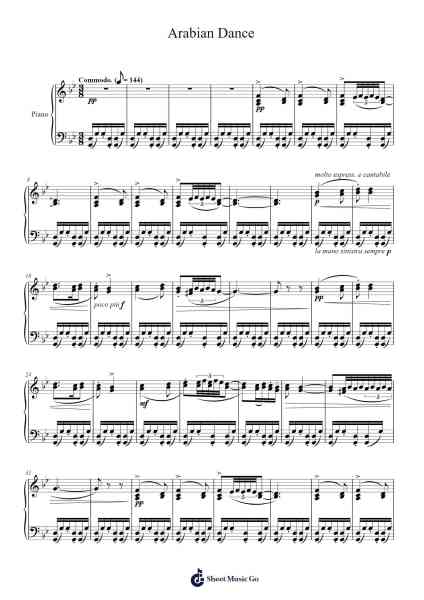 The Nutcracker, Op. 71: Arabian Dance (Coffee) Sheet Music by Pyotr Ilyich Tchaikovsky-Arr.Arabias