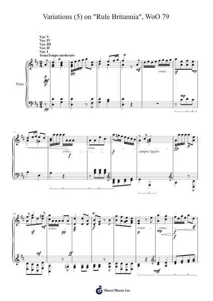 Variations (5) on "Rule Britannia", WoO 79 Sheet Music by Ludwig van Beethoven-Arr.Gwensey Brookving