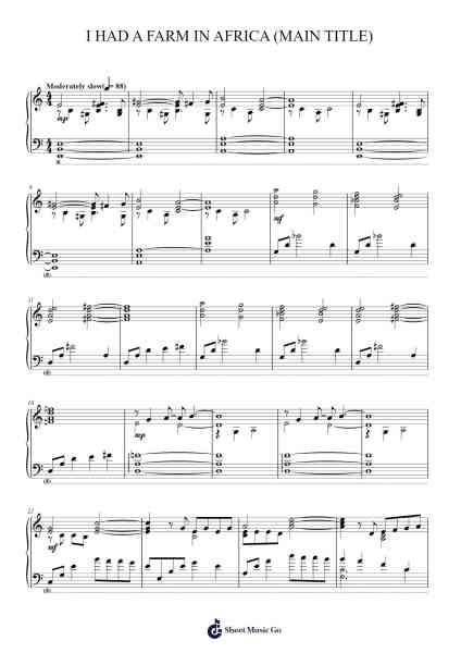 I Had A Farm In Africa (Main Title) (from Out Of Africa) Sheet Music by Monty Norman-Arr.Marjill