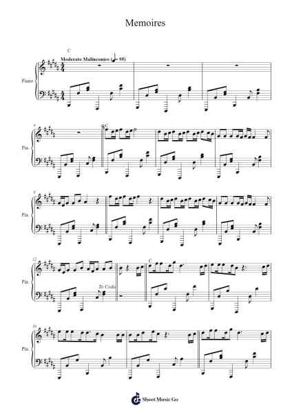 Memoires Sheet Music by Piano Arrangement-Arr.Latckens