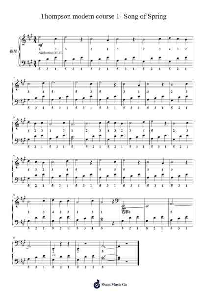 Thompson modern course 1- Song of Spring 악보 John Thompson - 편곡 Garfer Adexe