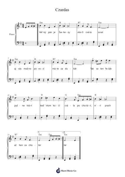 Czardas Sheet Music by Slovak Folklore-Arr.Blabott