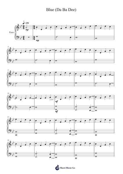 Blue (Da Ba Dee) Sheet Music by Eiffel 65-Arr.Jillcke