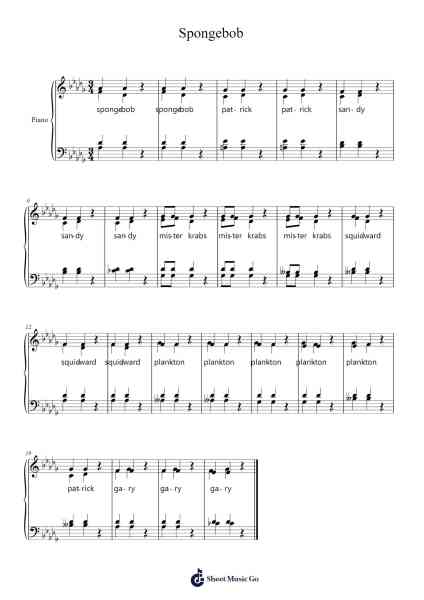 Spongebob Spongebob Patrick Patrick Sheet Music by Anonymous-Arr.Grifgins