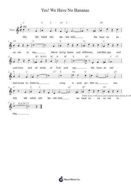 Yes! We Have No Bananas Sheet Music by Frank Silver/Irving Cohen-Arr.Millsharp Waygrace