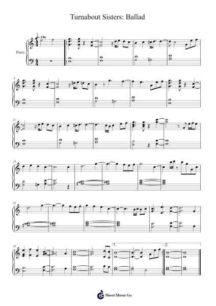 Turnabout Sisters: Ballad Sheet Music by Masakazu Sugimori-Arr.Hughgee