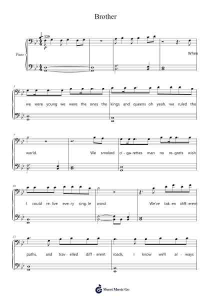 Brother Sheet Music by Kodaline-Arr.Ocsy