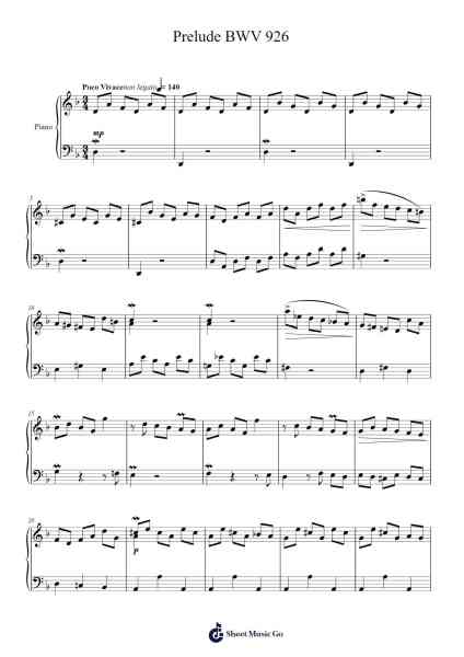 Prelude in D Minor, BWV 926 Sheet Music by Johann Sebastian Bach-Arr.Perrusk