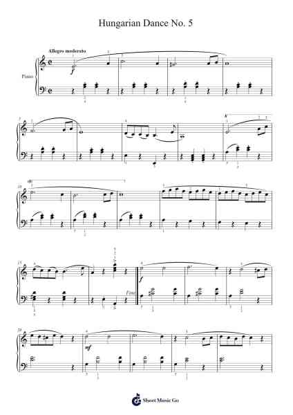 Hungarian Dance No. 5 Sheet Music by Johannes Brahms-Arr.Peagrace Lensid