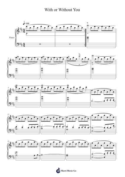 With or Without You Sheet Music by U2-Arr.Fagee