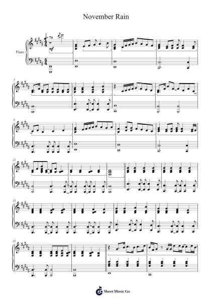 November Rain Notenblatt von Guns N' Roses-Arr.Duttcash Cornie