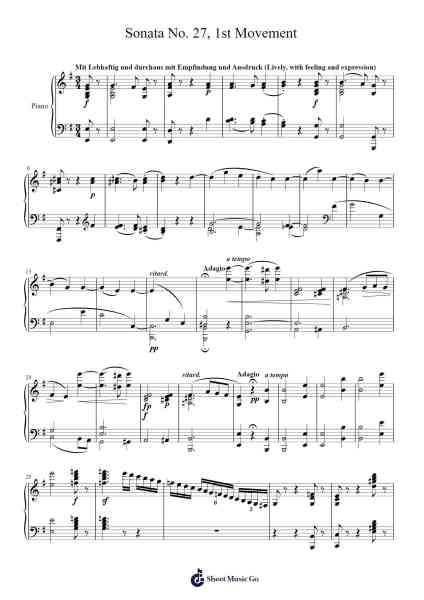 Sonata No. 27 in E Minor, Op. 90: I. Mit Lebhaftigkeit und durchaus mit Empfindung und Ausdruck Sheet Music by Ludwig van Beethoven-Arr.Puldair