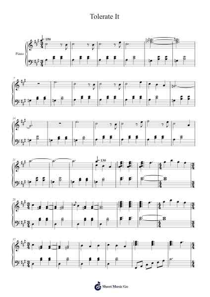 Tolerate It Sheet Music by Taylor Swift-Arr.Nyroy Vebe