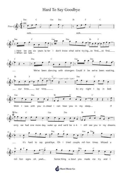 Hard To Say Goodbye Sheet Music by Rondé-Arr.Maypaul
