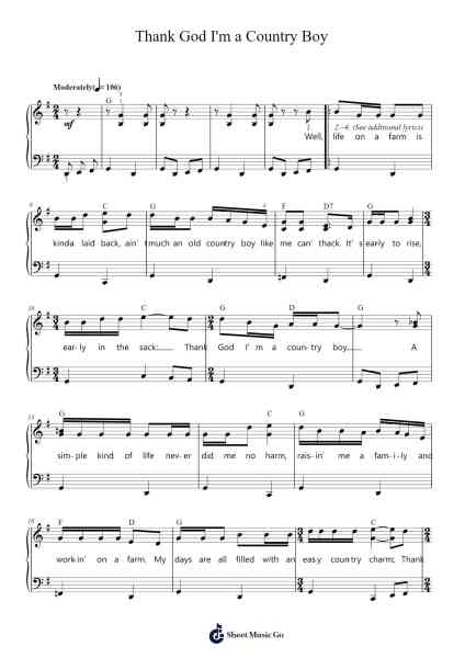 Thank God I'm a Country Boy Sheet Music by John Denver-Arr.Gemgene