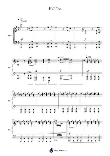 Hellfire - FINAL FANTASY XV - Piano Sheet Music by Yoko Shimomura-Arr.Oglet Kitcke