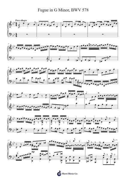 Fugue in G Minor, BWV 578 (Piano solo) Sheet Music by Johann Sebastian Bach-Arr.Chrisboyd Crosean