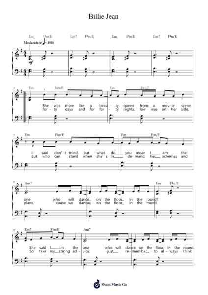 Billie Jean Sheet Music by Michael Jackson-Arr.Huxver Birdnee