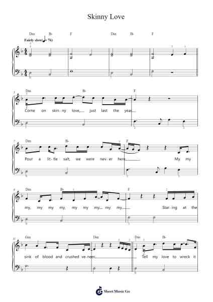 Skinny Love Sheet Music by Bon Iver-Arr.Woodthorne Rylee