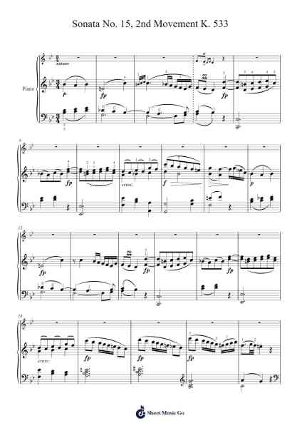 Piano Sonata No. 15 in F Major, K. 533/494: II. Andante Sheet Music by Wolfgang Amadeus Mozart-Arr.Gregdi